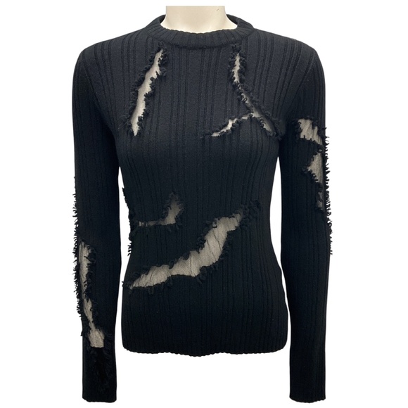 ALEXANDER MCQUEEN BLACK 2024 MESH TULLE DETAIL KNIT PULLOVER SWEATER - Picture 1 of 8